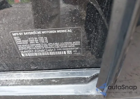 2022 BMW 330I xDrive из США, поврежденный, VIN 3MW5R7J02N8C24917